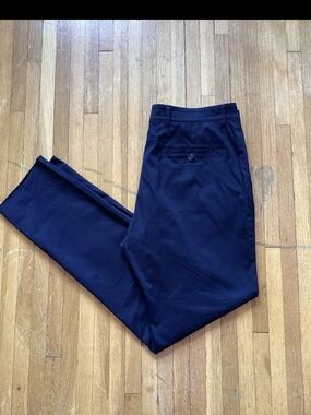 Luxe Longchamp Men's 36-32 Solid Navy Flat Front Casual Pants,Cotton Blend